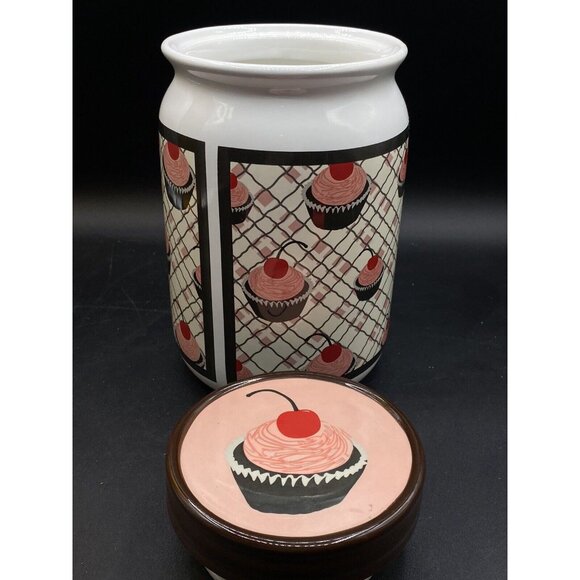 You and Me by Jessie Steele Ceramic Cookie Jar Kitchen Red Cherries “Cookies” - Picture 6 of 15